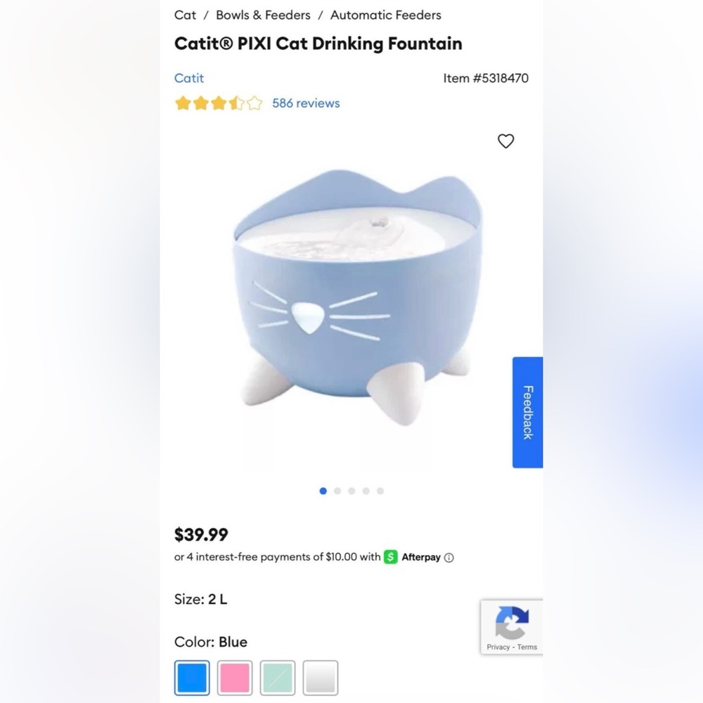 Catit PIXI Whimsical Cat-Shaped Light Up Free Standing Drinking Fountain Bowl - Picture 5 of 5